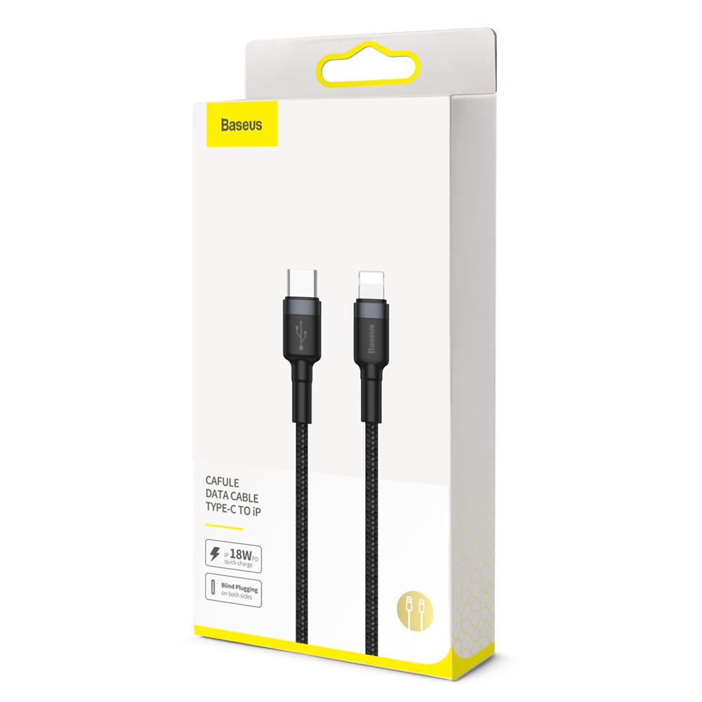 Data- en oplaadkabel USB-C - Lightning Baseus Cafule, 18W, 1m, Grijs CATLKLF-G1 CATLKLF-G1
