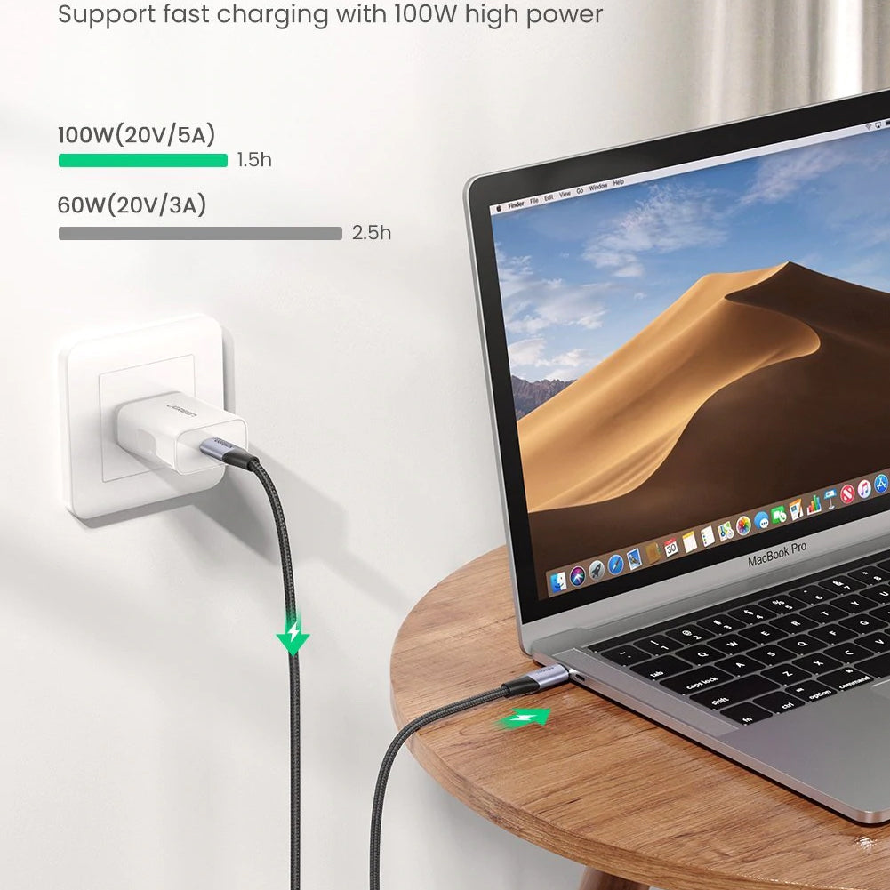 USB-C Data- en oplaadkabel - USB-C UGREEN US355, 100W, 1m, Zwart