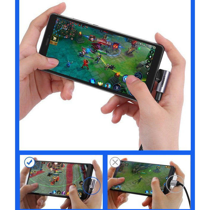 Câble de données et de charge USB-A vers USB-C UGREEN US284 coudé, 60W, 1m, gris