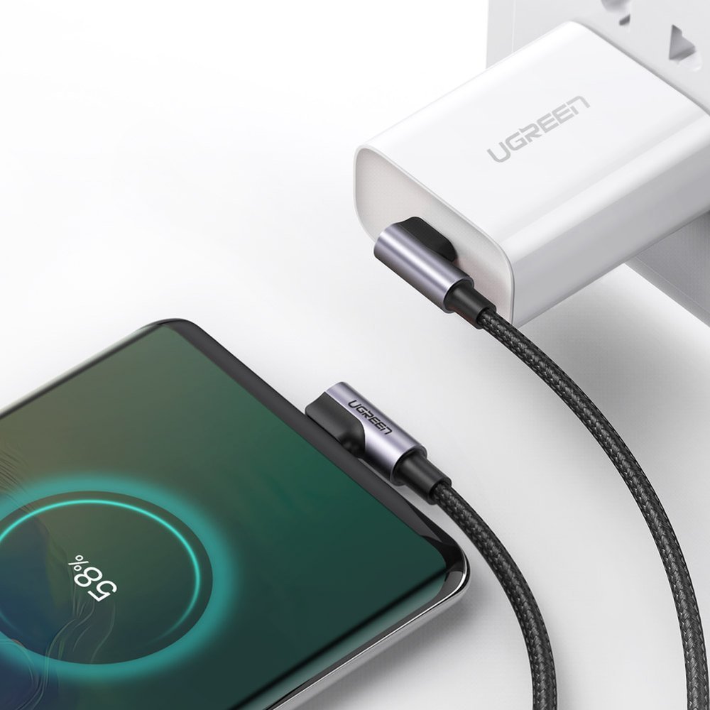 Câble de données et de charge USB-C - USB-C UGREEN US323 USB-C coudé, 60W, 1m, noir