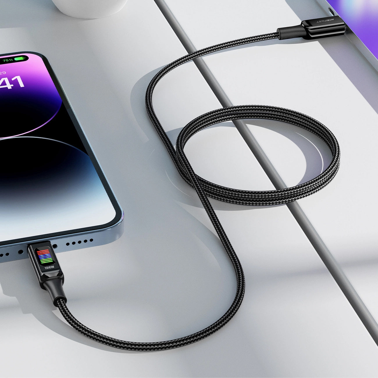 USB-C Data- en Oplaadkabel - USB-C Acefast C7-03, 100W, 1.2m, Zwart