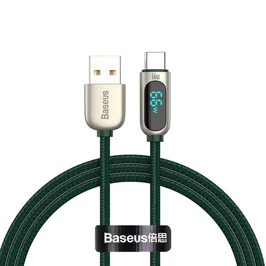 Data- en Oplaadkabel USB-A - USB-C Baseus Display, 66W, 1m, Groen CASX020006