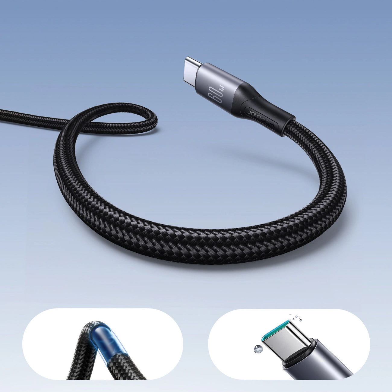 USB-C Data- en Oplaadkabel - USB-C Joyroom S-A28 Flash, 60W, 1m, Zwart