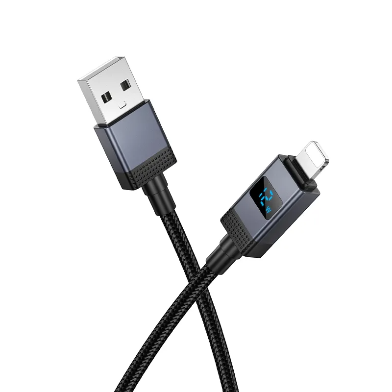Data- en Oplaadkabel USB-A - Lightning HOCO X118 Display, 12W, 1m, Zwart