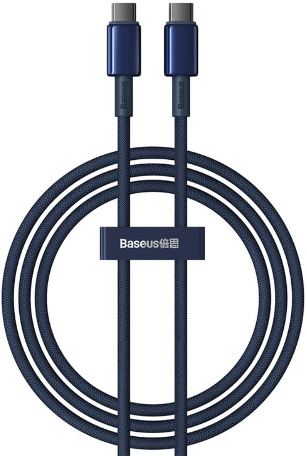 USB-C - USB-C Data- en Oplaadkabel Baseus Tungsten Gold, 100W, 1m, Marineblauw P10319800321-03