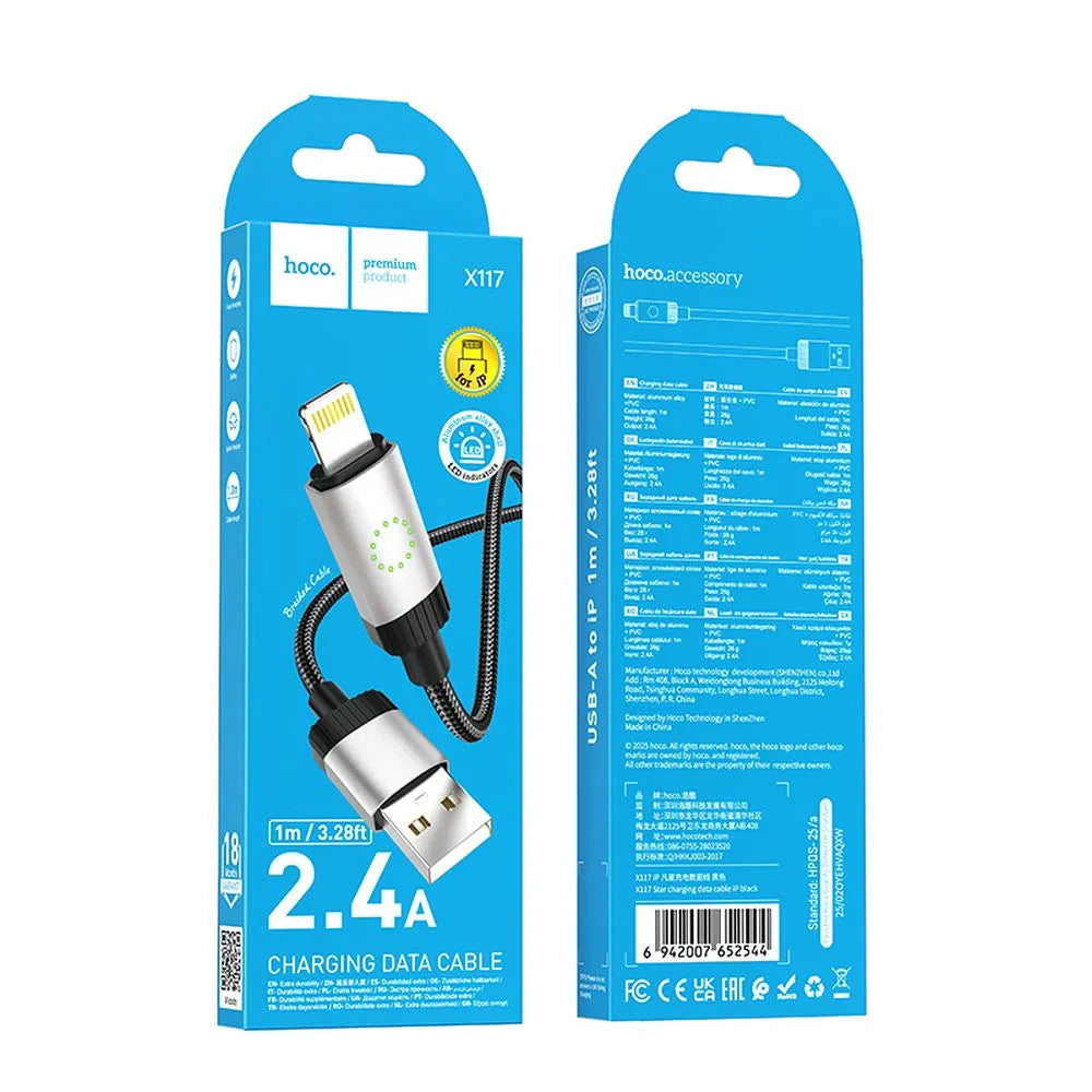 Câble de Données et de Charge USB-A - Lightning HOCO X117, 18W, 1m, Noir