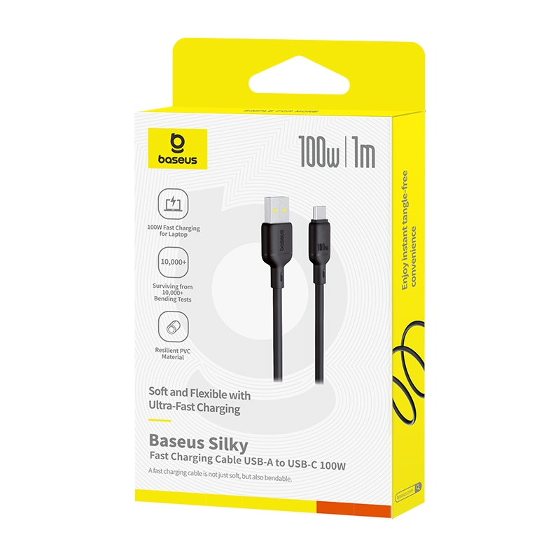 Data- en Oplaadkabel USB-A - USB-C Baseus Silky, 100W, 1m, Zwart P10377703113-00