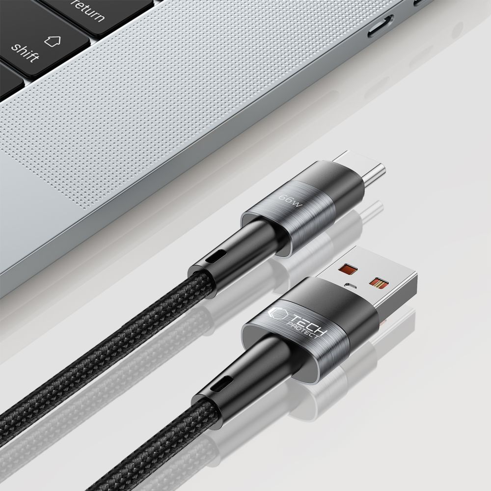 USB-A naar USB-C Data- en Oplaadkabel Tech-Protect Ultraboost, 66W, 0,5m, Grijs