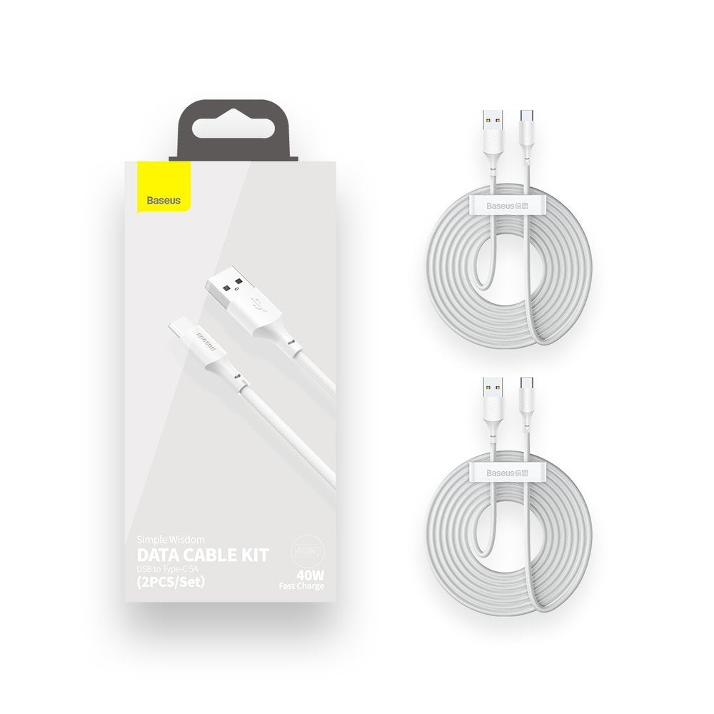Câble de Données et de Charge USB-A - USB-C Baseus, 40W, 1.5m, Set 2 pièces, Blanc TZCATZJ-02