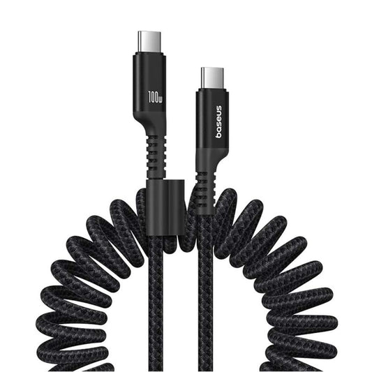 USB-C - USB-C Data- en Oplaadkabel Baseus Fish Eye Spring, 100W, 1m, Zwart P10320203111-00