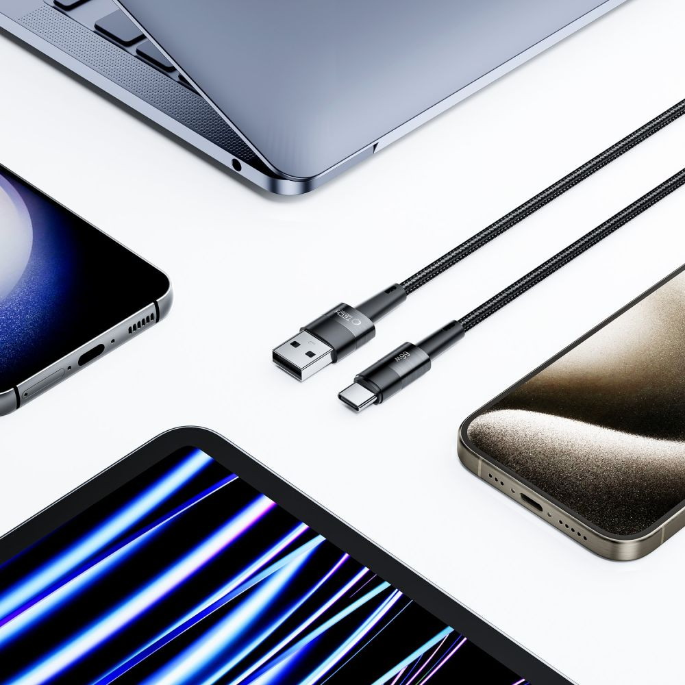 USB-A naar USB-C Data- en Oplaadkabel Tech-Protect Ultraboost, 66W, 0,5m, Grijs