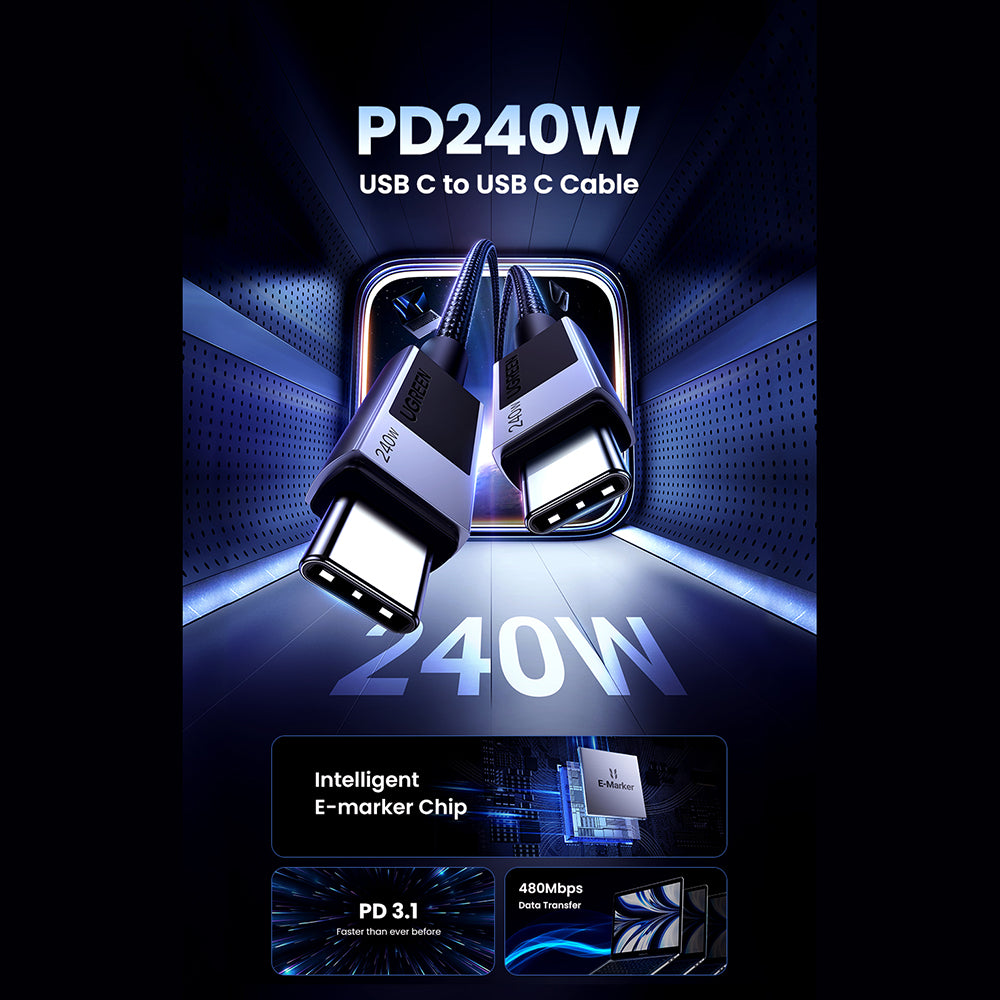 USB-C Data en Oplaadkabel - USB-C UGREEN L513, 240W, 2m, Zwart