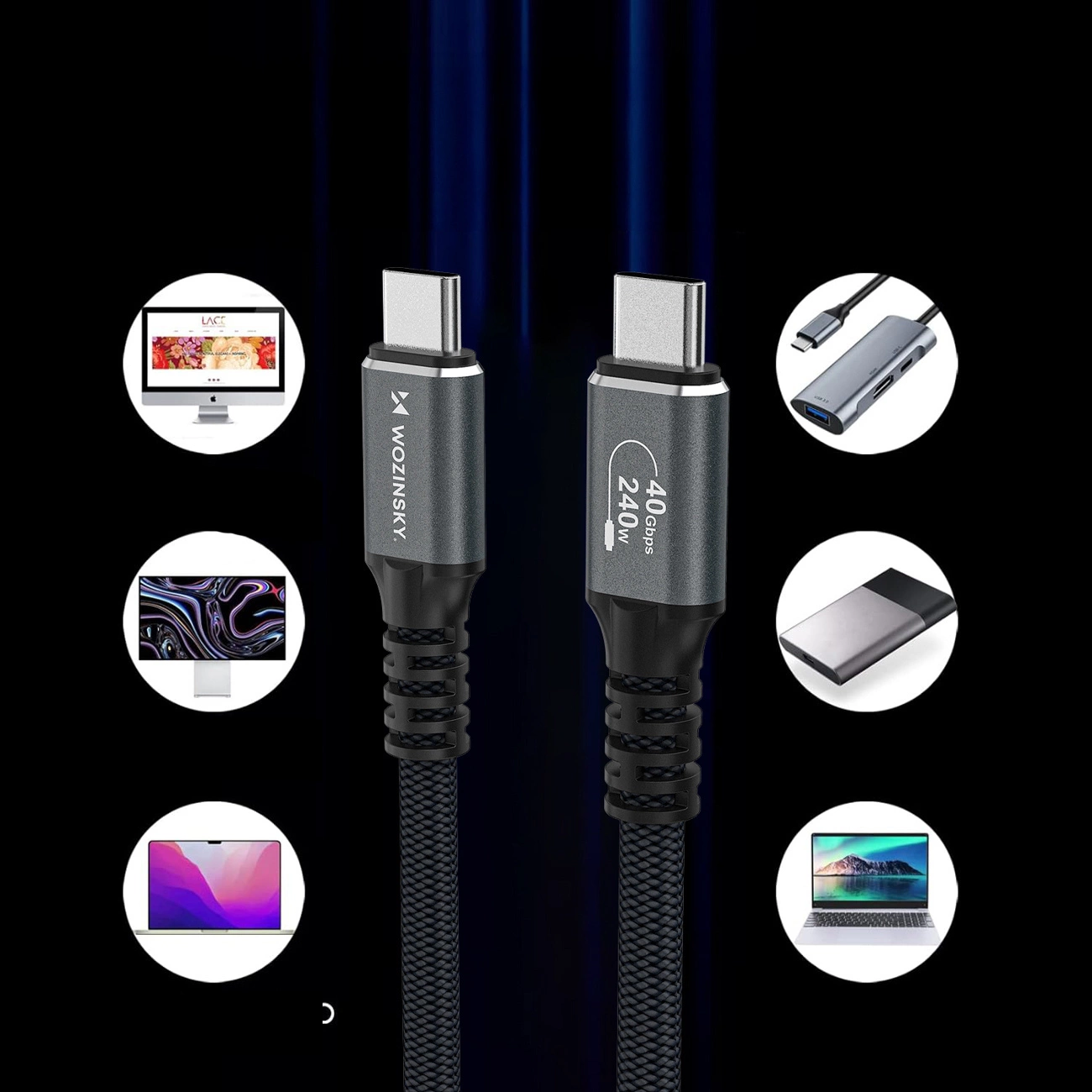 USB-C Data- en Oplaadkabel - USB-C WZK WPS-UY42S, 240W, 2m, Zwart