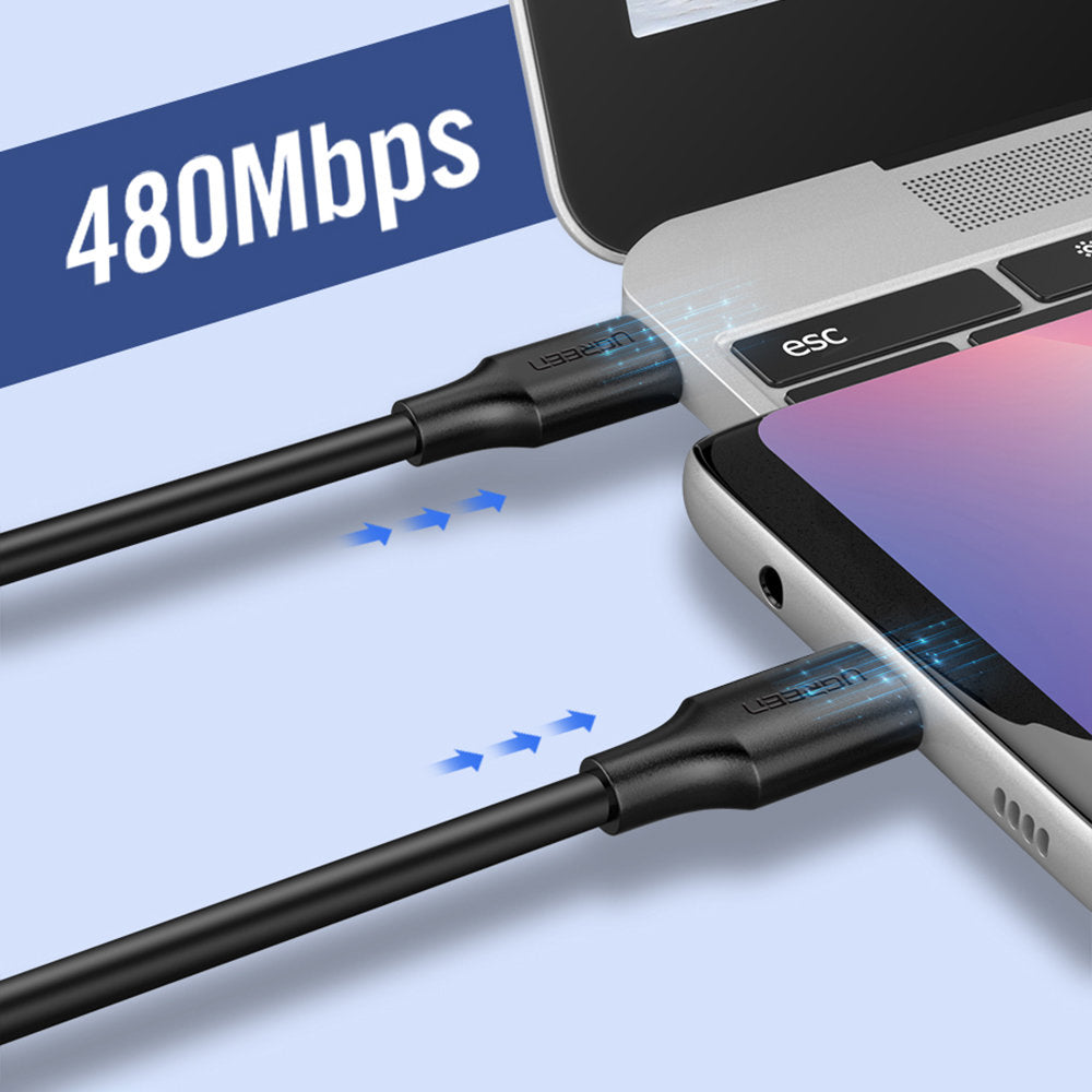 USB-C Data- en Oplaadkabel - USB-C UGREEN US286, 60W, 1.5m, Zwart