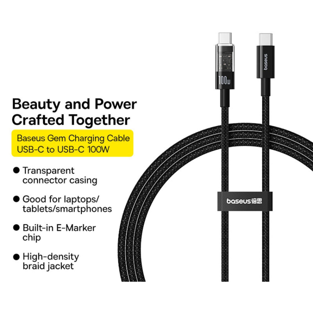 USB-C - USB-C Data- en Oplaadkabel Baseus Gem, 100W, 1m, Zwart P10373000111-00