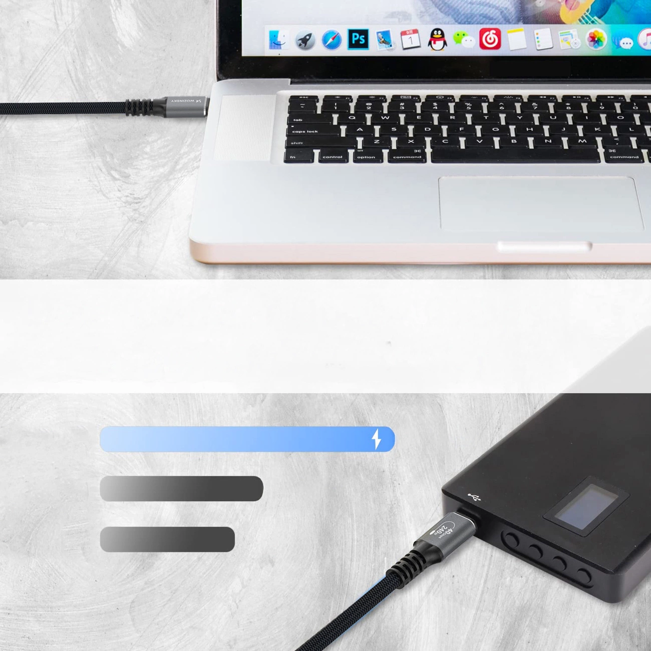 USB-C Data- en Oplaadkabel - USB-C WZK WPS-UY42S, 240W, 2m, Zwart