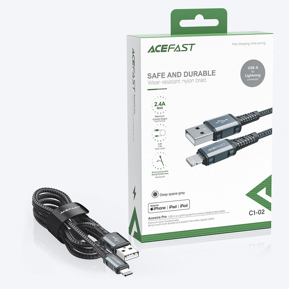 Câble de Données et de Charge USB-A - Lightning Acefast C1-02, 18W, 1.2m, Noir