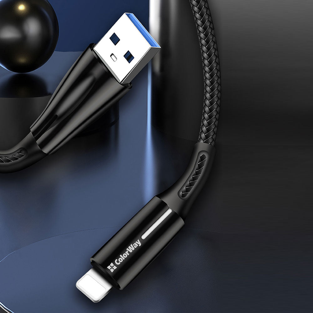 Câble de Données et de Charge USB-A - Lightning ColorWay CW-CBUL035, 18W, 1m, Noir