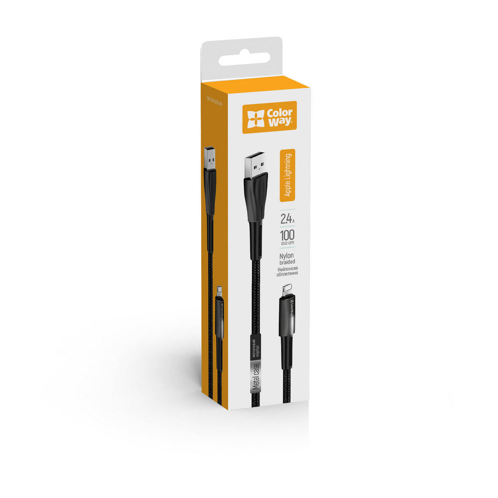 Câble de Données et de Charge USB-A - Lightning ColorWay CW-CBUL035, 18W, 1m, Noir