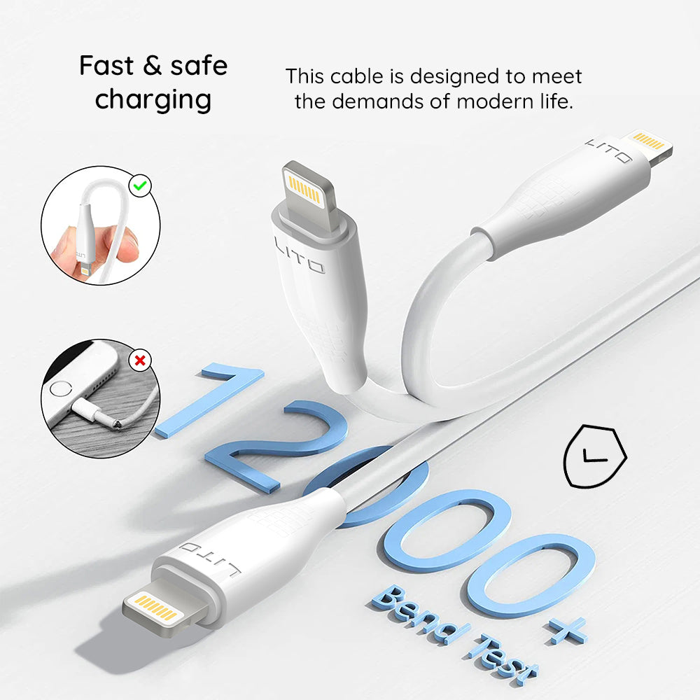 Daten- und Ladekabel USB-A - Lightning Lito LD03L, 18W, 1m, Weiß