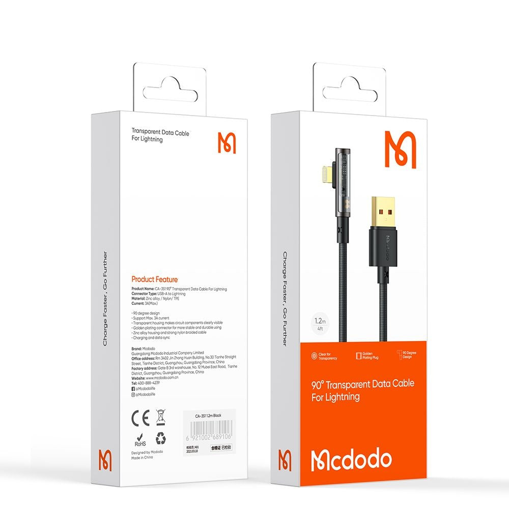 Câble de Données et de Charge USB-A - Lightning McDodo CA-3510 Angled, 18W, 1.2m, Noir