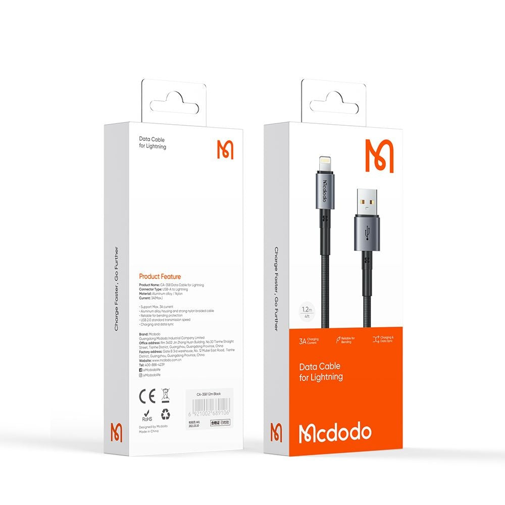 Data- en Oplaadkabel USB-A - Lightning McDodo CA-3580, 18W, 1.2m, Zwart