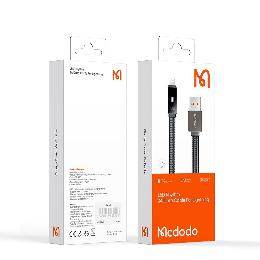 Câble de Données et de Charge USB-A - Lightning McDodo CA-4970 Rythm Display, 18W, 1.2m, Noir