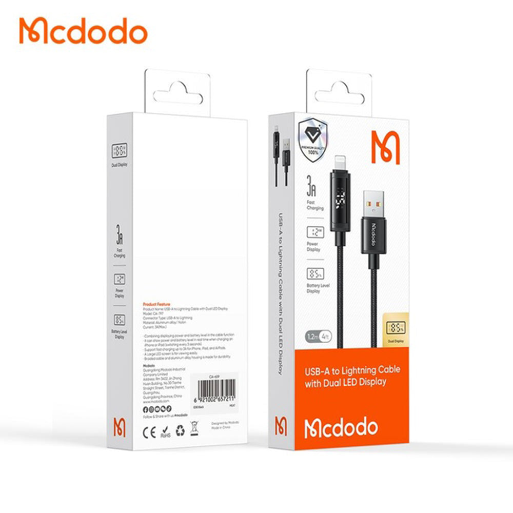 Câble de Données et de Charge USB-A - Lightning McDodo CA-7970 Display, 18W, 1.2m, Noir