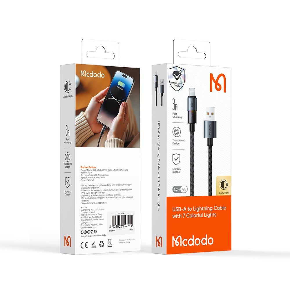 Câble de Données et de Charge USB-A - Lightning McDodo CA-8170 Colorful, 18W, 1.2m, Noir