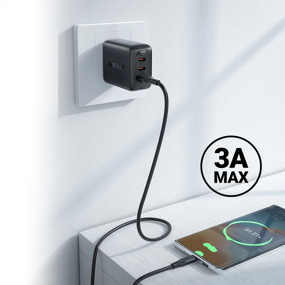 Data- en Oplaadkabel USB-A - USB-C Acefast C3-03, 60W, 1.2m, Zwart