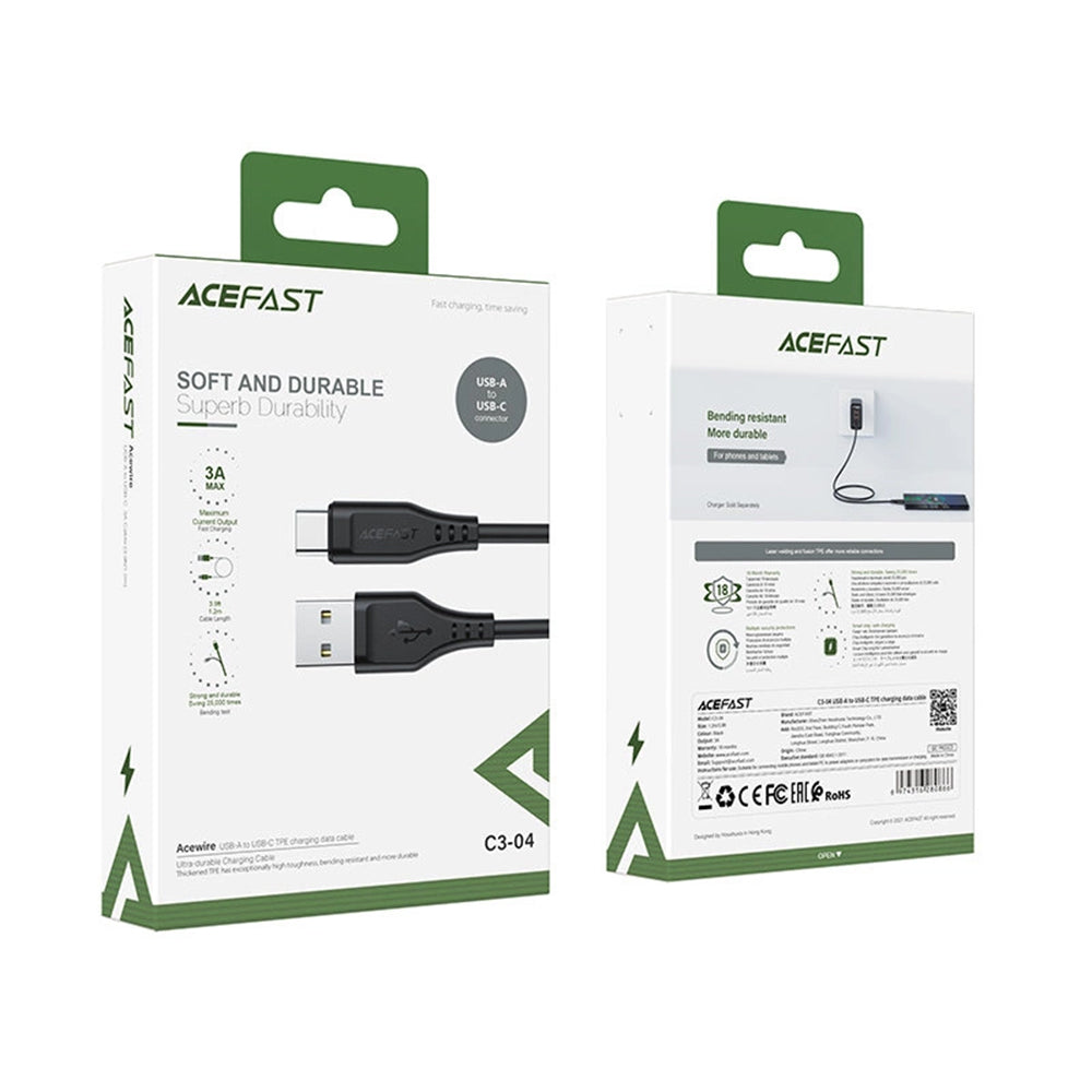 Data- en Oplaadkabel USB-A - USB-C Acefast C3-03, 60W, 1.2m, Zwart