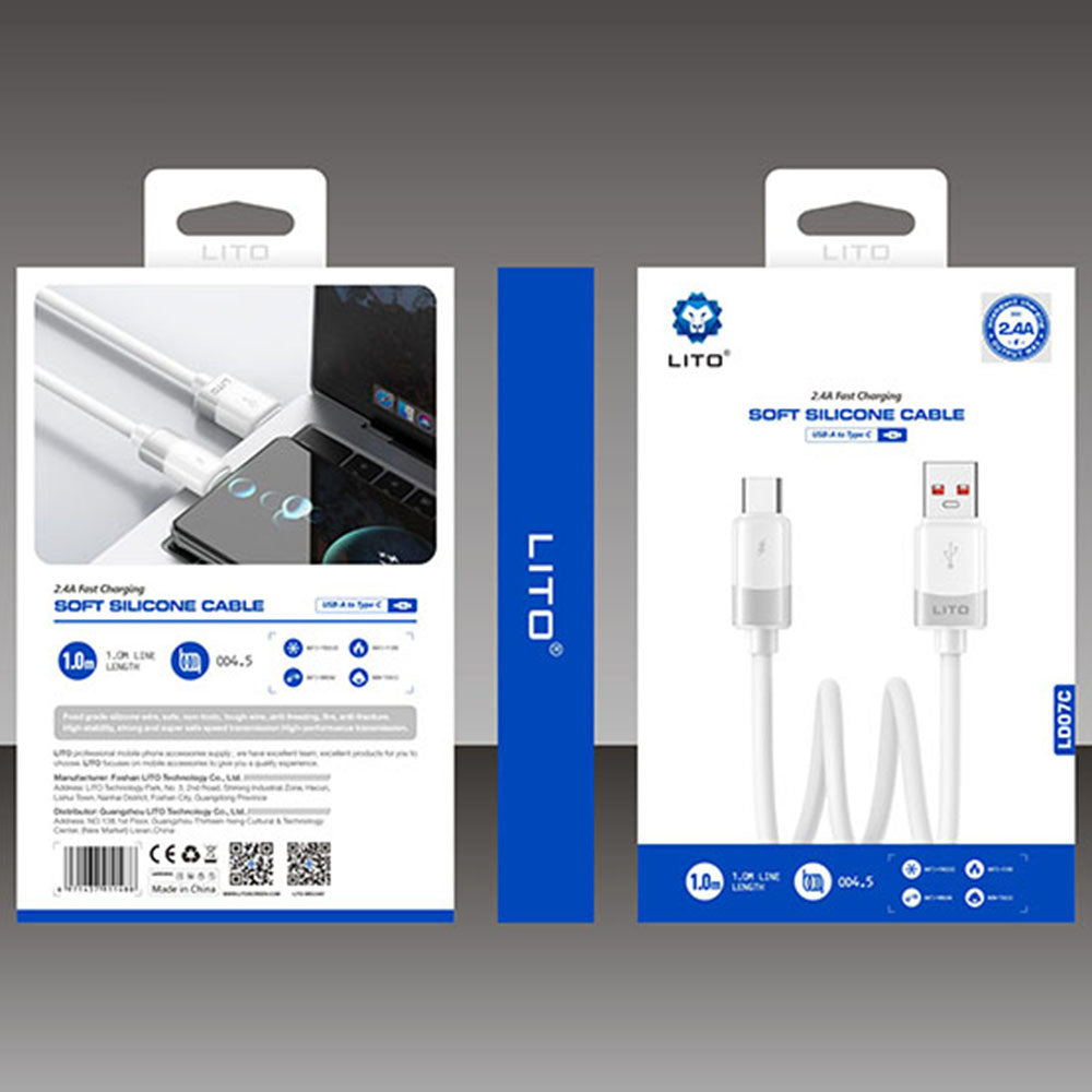 Daten- und Ladekabel USB-A - USB-C Lito LD07, 18W, 1m, Weiß