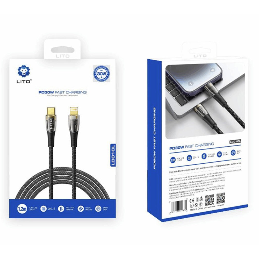 Câble de Données et de Charge USB-C - Lightning Lito LD01, 27W, 1.2m, Noir