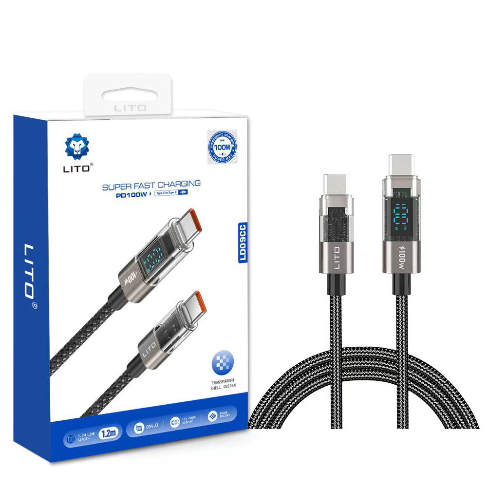 USB-C Data and Charging Cable - USB-C Lito LD09CC Display, 100W, 1.2m, Black