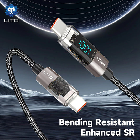Câble de Données et de Charge USB-C - Lightning Lito LD09CC Display, 100W, 1.2m, Noir