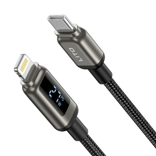 Data- en Oplaadkabel USB-C - Lightning Lito LD15 Display, 27W, 1m, Zwart