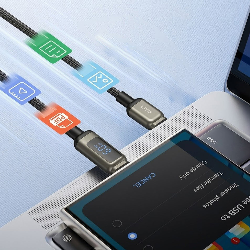 Daten- und Ladekabel USB-C - Lightning Lito LD15 Display, 27W, 1m, Schwarz