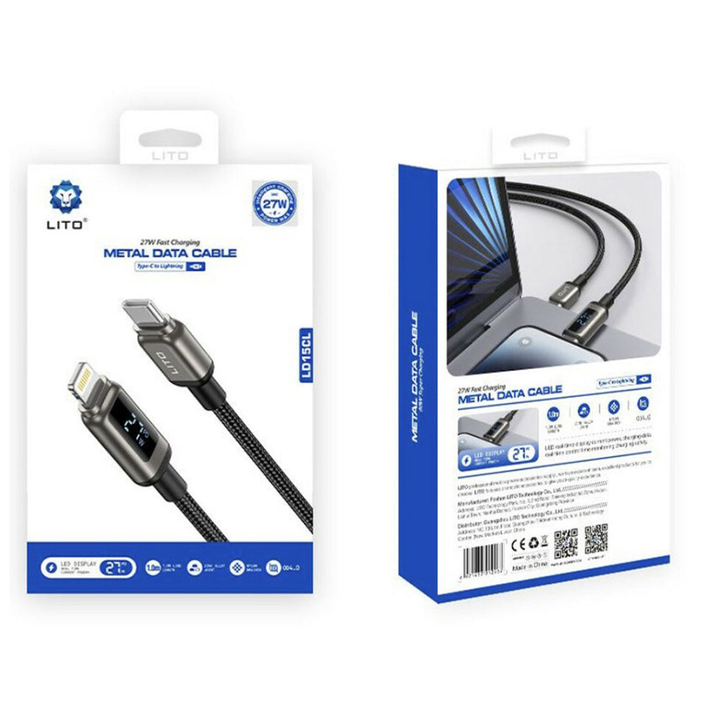 Daten- und Ladekabel USB-C - Lightning Lito LD15 Display, 27W, 1m, Schwarz