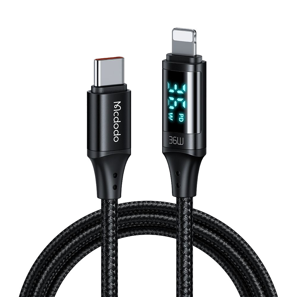 USB-C - Lightning McDodo CA-1030 Display Data- en Oplaadkabel, 36W, 1.2m, Zwart