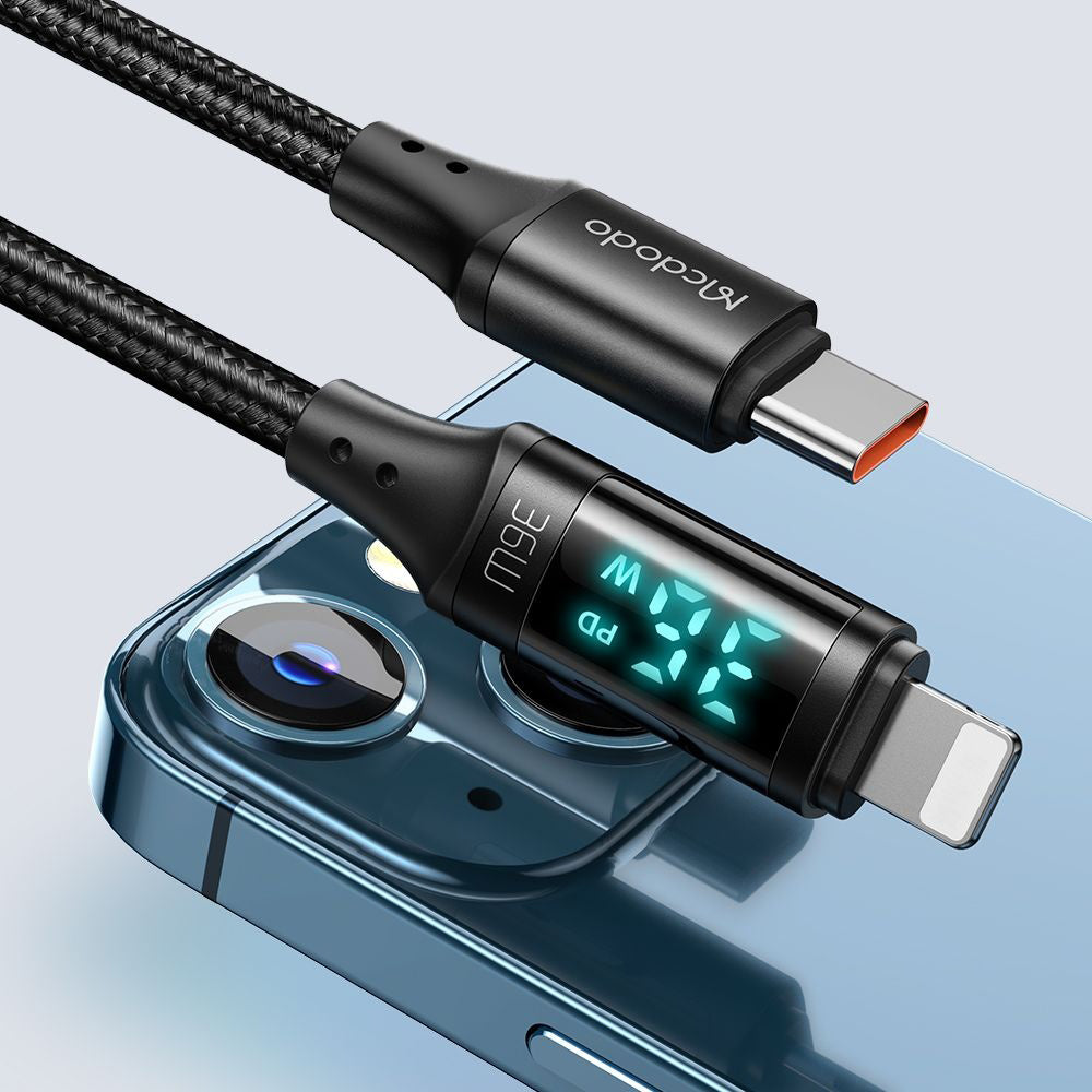 USB-C - Lightning McDodo CA-1030 Display Data- en Oplaadkabel, 36W, 1.2m, Zwart
