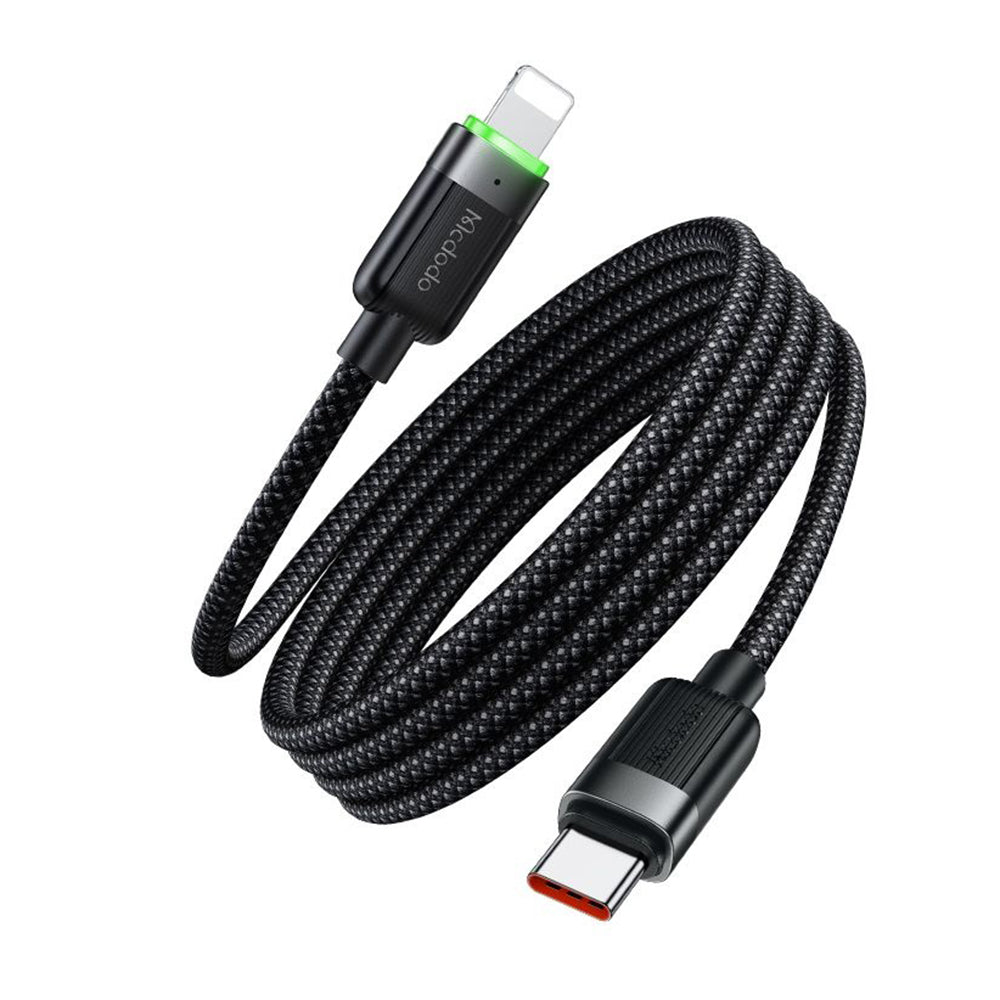 USB-C - Lightning McDodo CA-2010 Zelfoprollend Data- en Oplaadkabel, 36W, 1.2m, Zwart