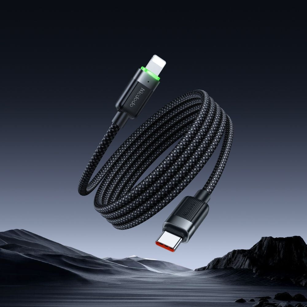 USB-C - Lightning McDodo CA-2010 Zelfoprollend Data- en Oplaadkabel, 36W, 1.2m, Zwart
