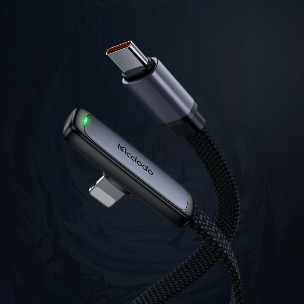USB-C - Lightning McDodo CA-3350 Angled Data- en Oplaadkabel, 36W, 1.2m, Zwart
