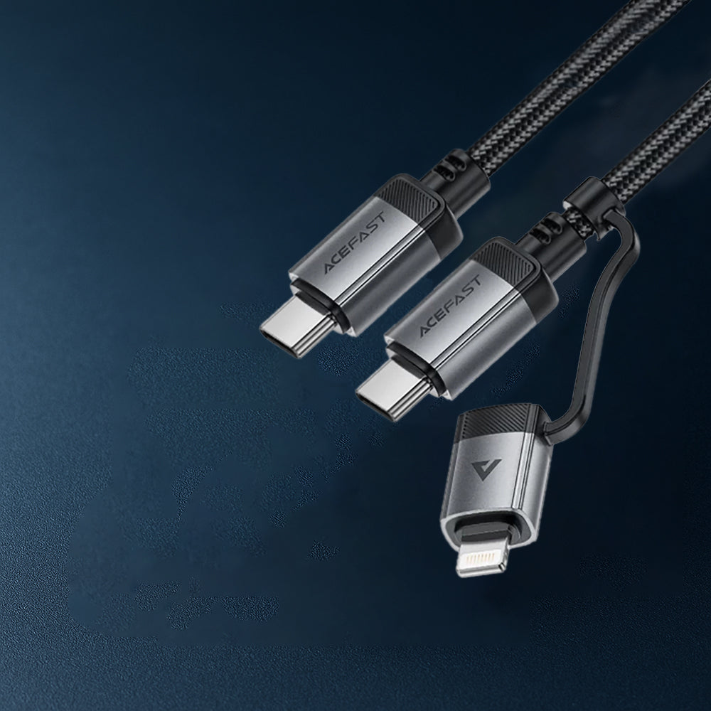 USB-C - Lightning / USB-C Acefast C20-01 Data- en Oplaadkabel, 60W, 1.2m, Zwart