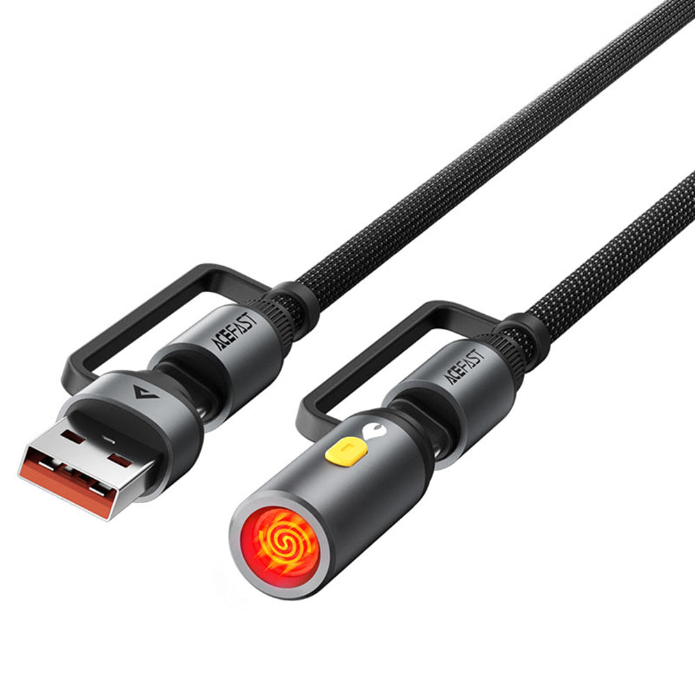 Câble de Données et de Charge USB-C / USB-A - USB-C / Briquet Électrique Acefast J6, 60W, 1.2m, Noir
