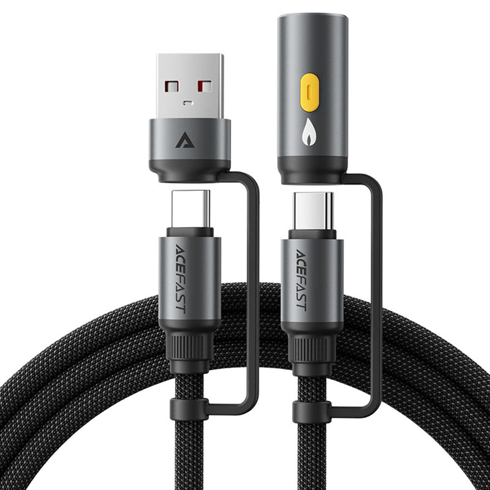 Câble de Données et de Charge USB-C / USB-A - USB-C / Briquet Électrique Acefast J6, 60W, 1.2m, Noir