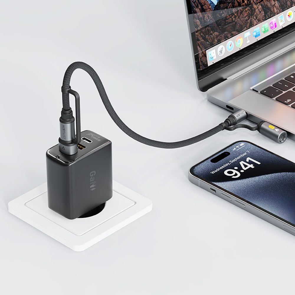 Câble de Données et de Charge USB-C / USB-A - USB-C / Briquet Électrique Acefast J6, 60W, 1.2m, Noir