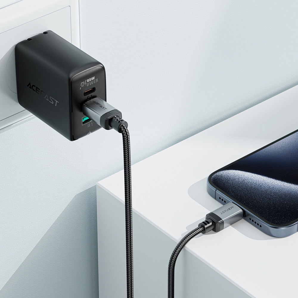 Câble de données et de charge USB-C - USB-C Acefast C20-03, 60W, 1.2m, Noir