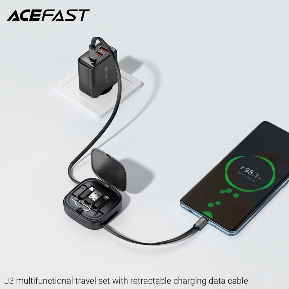 Câble de Données et de Charge USB-C - USB-C Acefast Travel J3, 60W, 0.95m, Noir