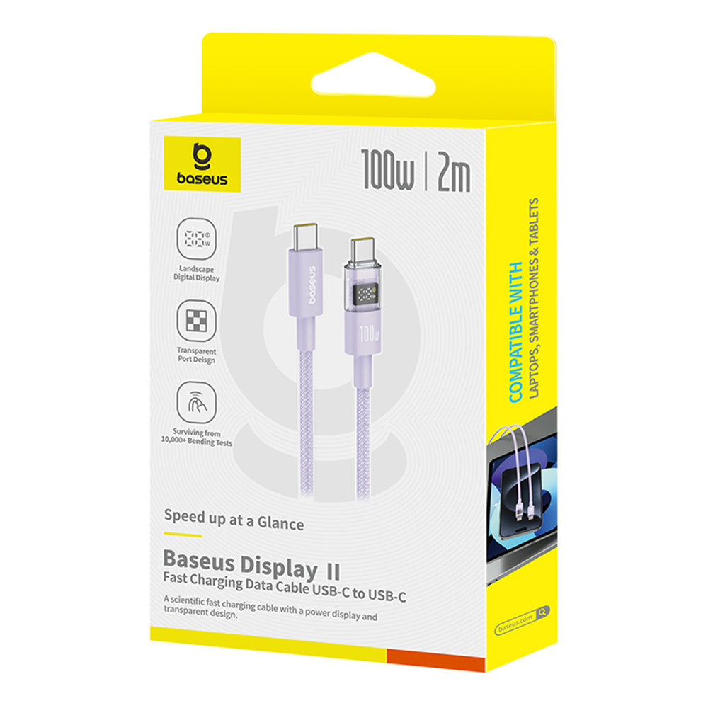 Data- en Oplaadkabel USB-C - USB-C Baseus Display 2, 100W, 2m, Paars P10382702511-01
